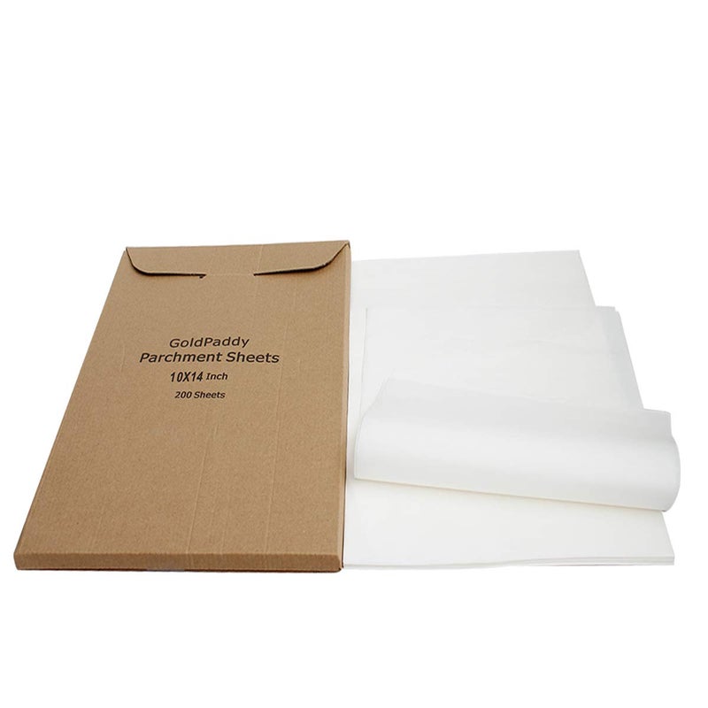 GoldPaddy Parchment Sheets (200Pcs), 10 x 14 Inches Non-Stick Precut Baking Parchment Paper for Baking Cookies, Bread, Meat - Image 1